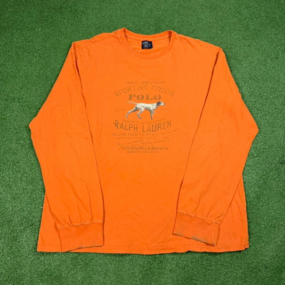 Polo Ralph Lauren Sporting Goods Long Sleeve Shirt Orange XL Y2K Hunting Dog - Picture 3 of 7